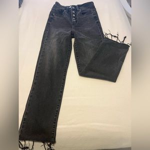 Black Raw Hem Mom Jeans